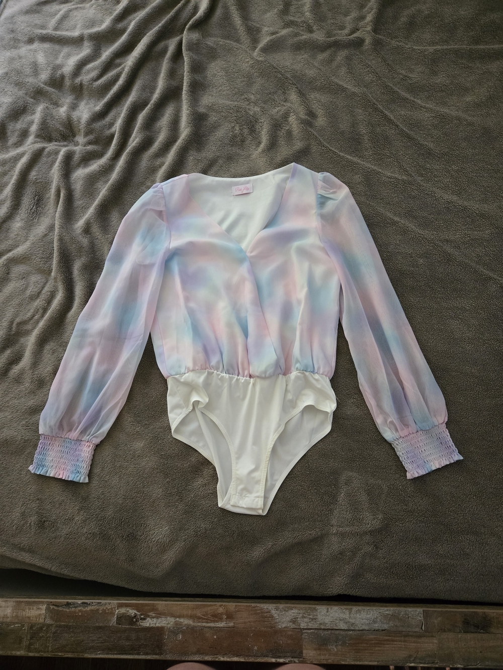 Pink Lily Pastel Blue & Pink Tie-Dye Long Sleeve Bodysuit
